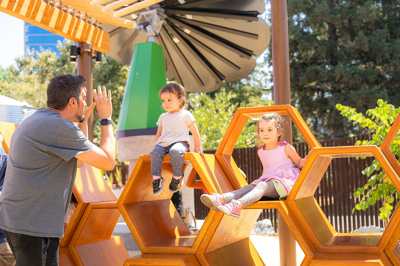 SmartFlower with a green colored base at Children's Discovery Museum of San Jose